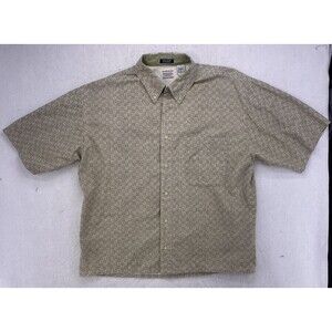 Men's Bugle Boy Company Button Up Shirt L Large Short Sleeve Tan Geometric